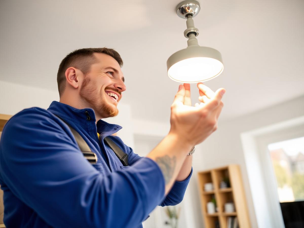 Sole trader electrician reviewing a residential lighting installation