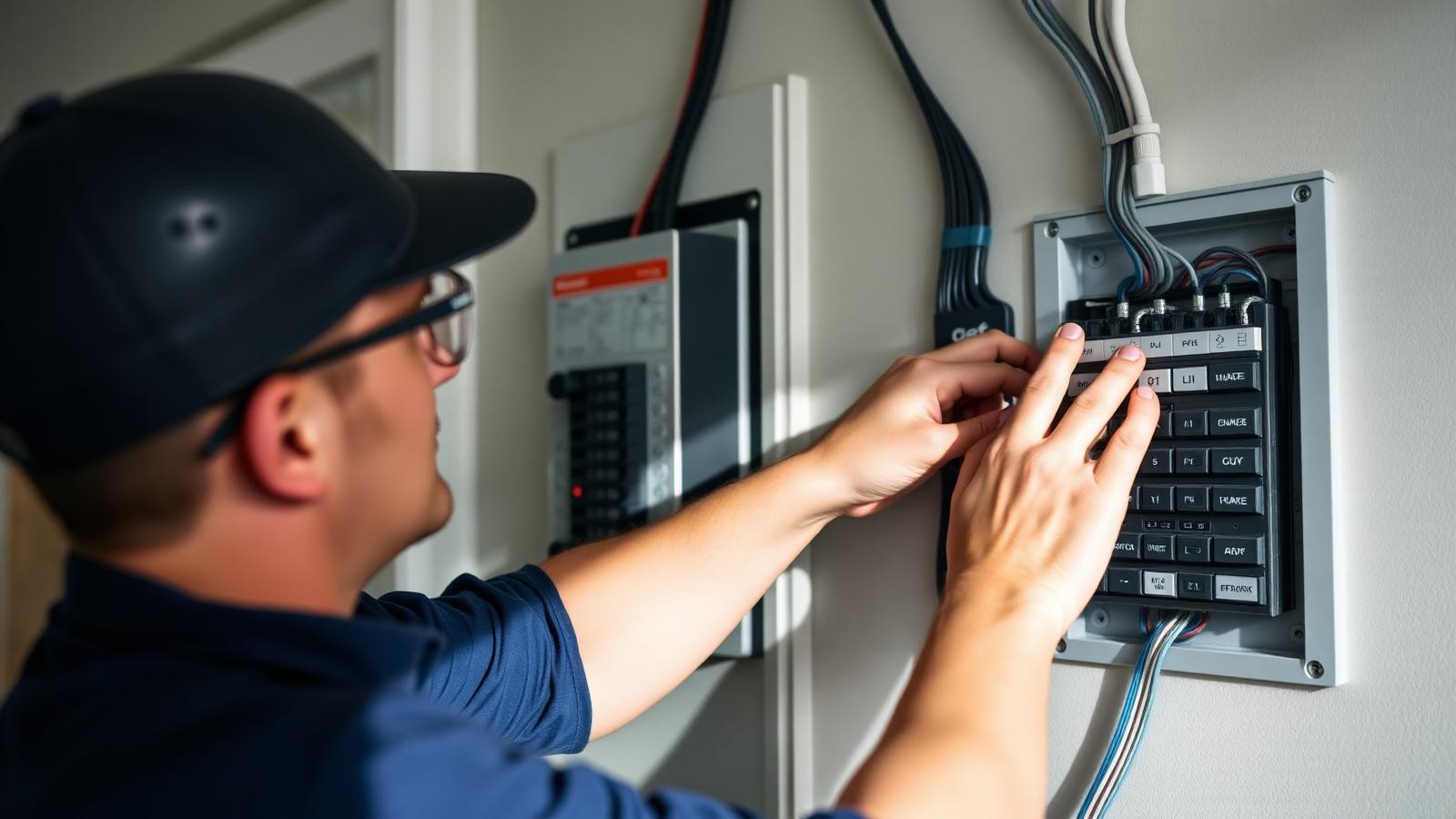 Electrician working safely on a residential consumer unit
